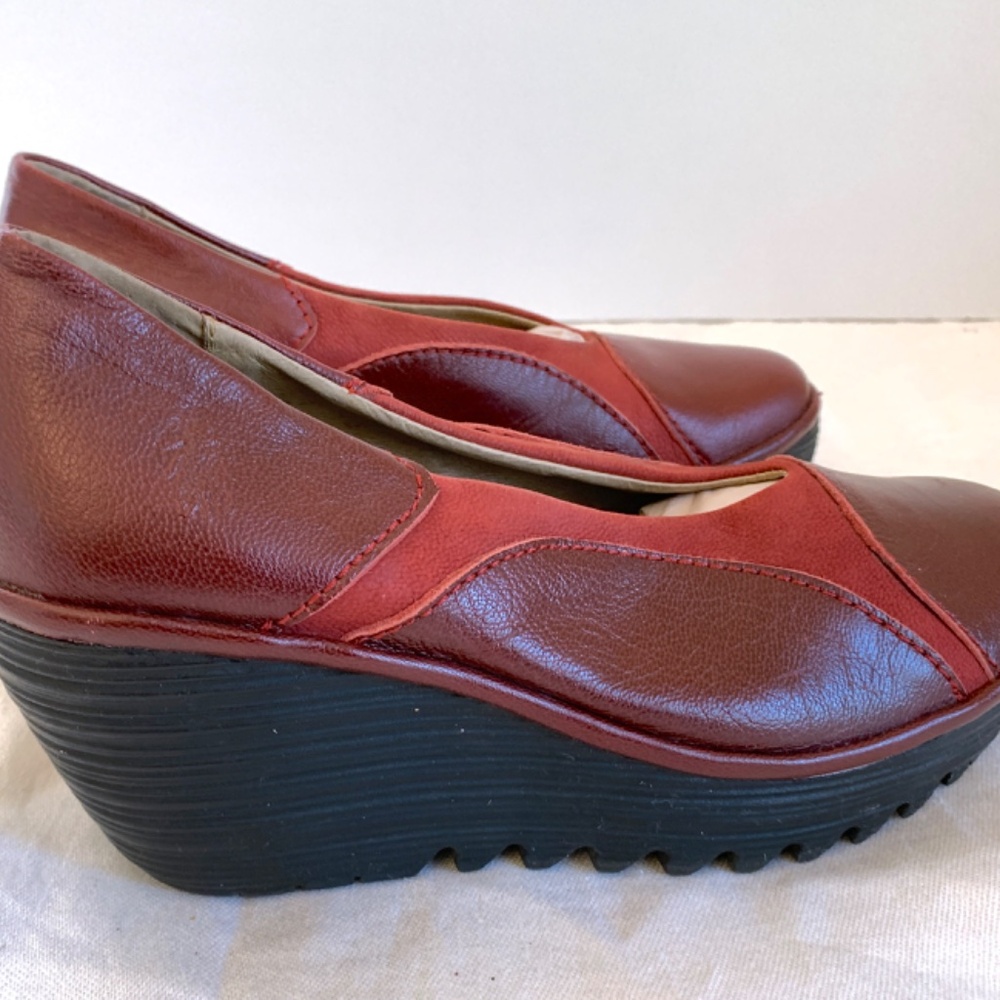 Fly London Burgundy Wedge Heels - Picture 13 of 13
